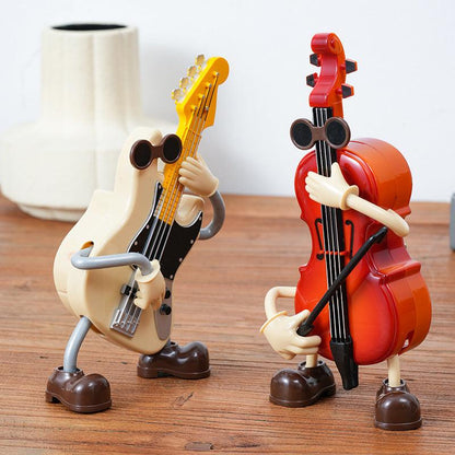 Dancing Musical Instrument Figurines - Wind-Up Guitar & Cello Toys with Moving Parts(Guitar).
