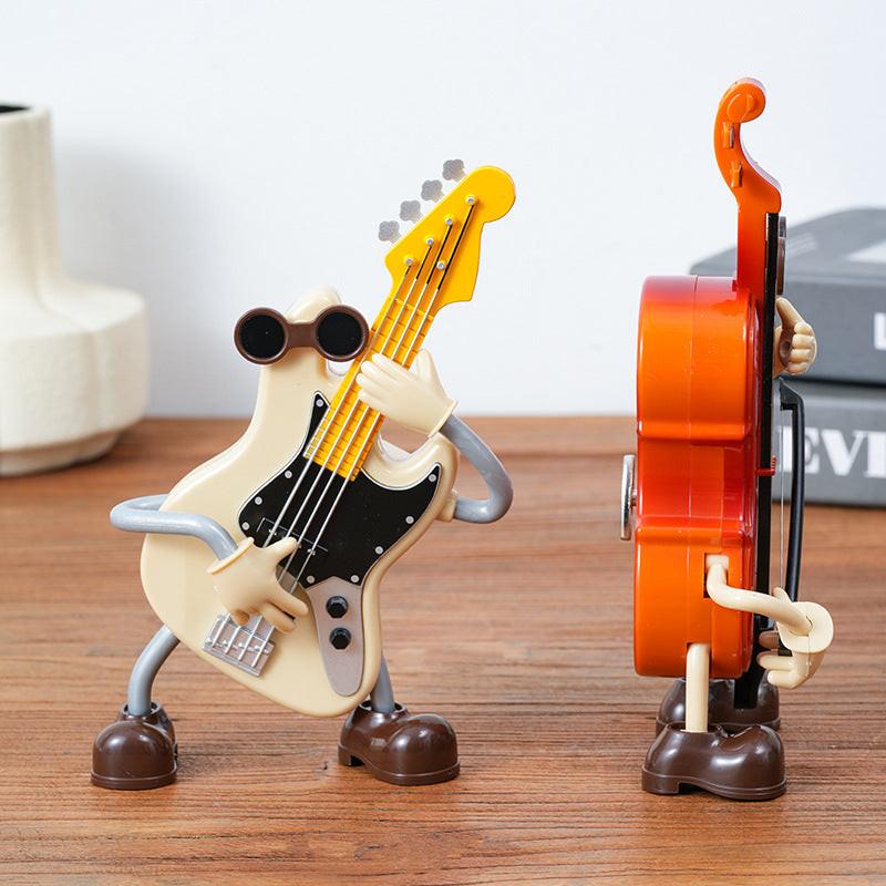 Dancing Musical Instrument Figurines - Wind-Up Guitar & Cello Toys with Moving Parts(Guitar).