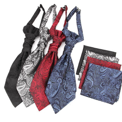 Men's Formal Paisley Ascot Cravat & Pocket Square Set - Adjustable Necktie for Weddings(Light Gray )