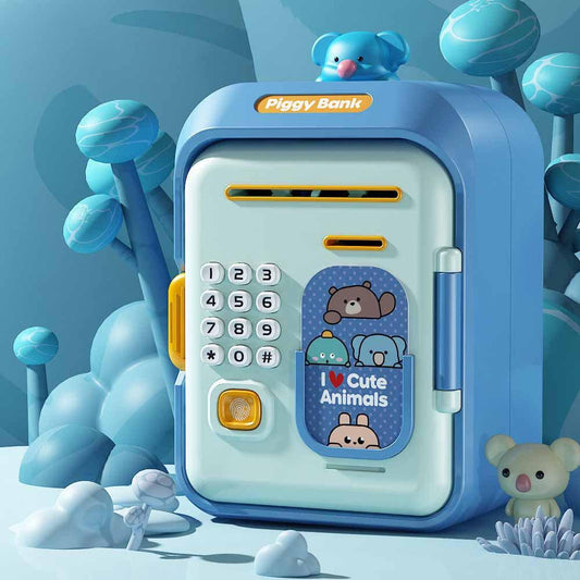 Interactive Kids' Piggy Bank Safe with Music, Stories & Password Lock(blue).