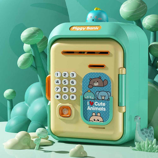 Interactive Kids' Piggy Bank Safe with Music, Stories & Password Lock(Cyan).