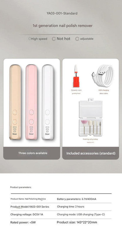 Portable Electric Nail Drill Pen Kit - USB-C Rechargeable, 3-Speed, High Torque, Low Heat(Khaki)