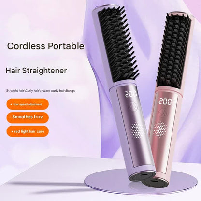 Cordless Hair Straightener Comb - 4 Temperature Settings, USB-C, PTC Heating(black)