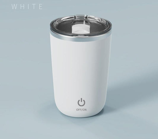 Mini Portable Electric Self-Stirring Mug - USB-C Rechargeable, 4-Hour Use, Stainless Steel (White).