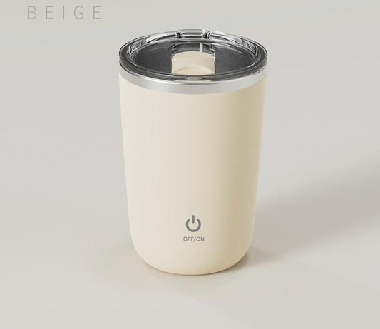 Mini Portable Electric Self-Stirring Mug - USB-C Rechargeable, 4-Hour Use, Stainless Steel (Beige).