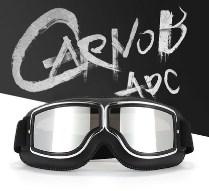 Retro Motorcycle Goggles - Windproof, UV400 Protection, Anti-Impact PC Lenses with Leather Frame(Black leather gray lens)