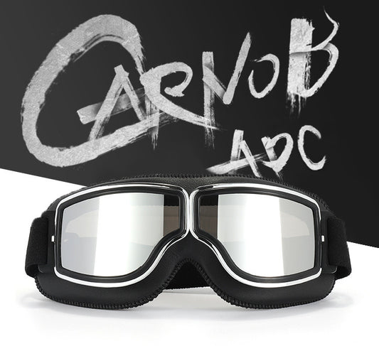 Retro Motorcycle Goggles - Windproof, UV400 Protection, Anti-Impact PC Lenses with Leather Frame(Black leather gray lens)