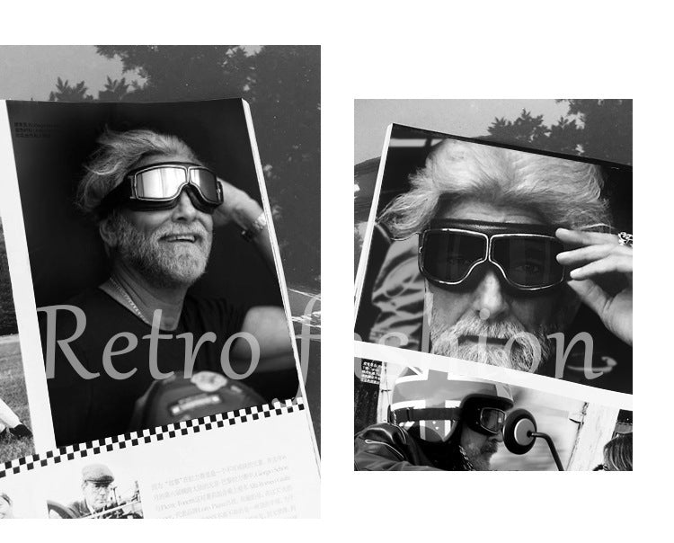 Retro Motorcycle Goggles - Windproof, UV400 Protection, Anti-Impact PC Lenses with Leather Frame(Black leather colored lens)