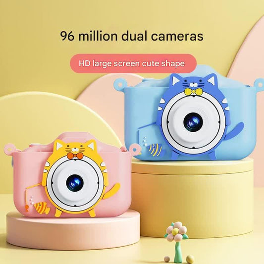 Digital Camera with Cute Cat Silicone Case - Dual Lens, 96MP, HD Screen & Music Playback(pink).