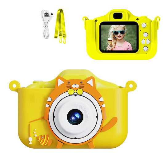 Digital Camera with Cute Cat Silicone Case - Dual Lens, 96MP, HD Screen & Music Playback(yellow).