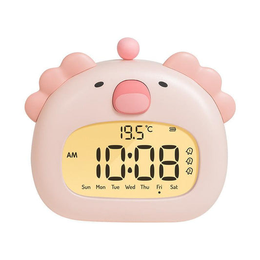 Cute Animal Digital Alarm Clock with Night Light, Temperature & Countdown Timer(Pink salamander).