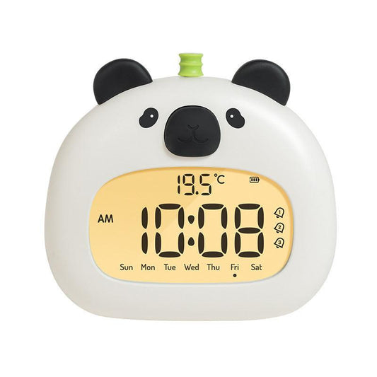 Cute Animal Digital Alarm Clock with Night Light, Temperature & Countdown Timer(Black and white panda).