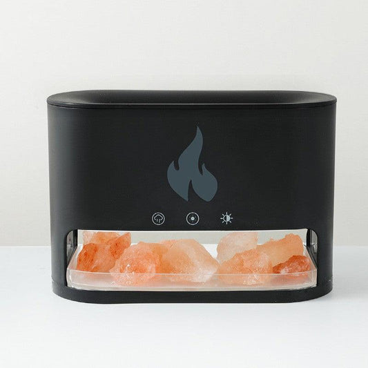 Himalayan Salt Stone Flame Aroma Diffuser & Humidifier - 7 Light Options, Ultrasonic, Auto Shut-Off(black).
