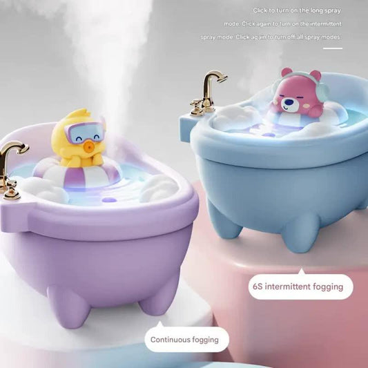Adorable Bathtub Humidifier with Colorful Night Light - USB-C, 340ml, Auto Shut-Off(Blue Bear).
