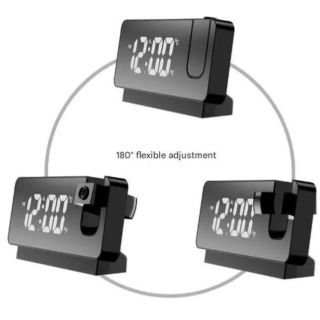 LED Digital Projection Alarm Clock - Temperature, Date, Snooze & 180 Adjustable Projector(White shell white light)