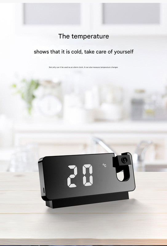 LED Digital Projection Alarm Clock - Temperature, Date, Snooze & 180 Adjustable Projector(White shell white light)