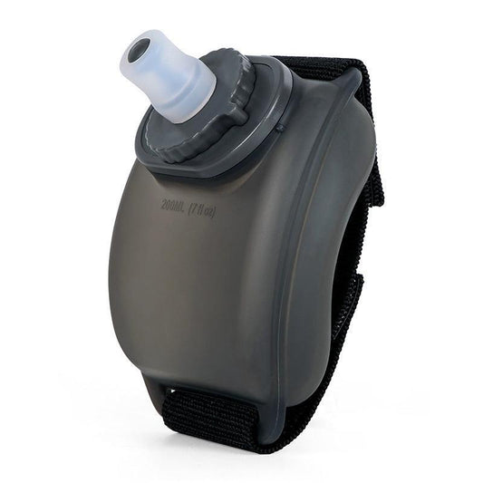 Wearable Sports Wrist Water Bottle - 200ml BPA-Free Silicone Flask with Adjustable Strap & Bite Valve(Black).