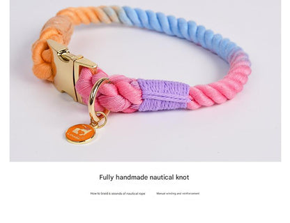 Handmade Gradient Rope Dog Collar & Leash Set - Colorful Braided Cotton (Dark green - Size M)