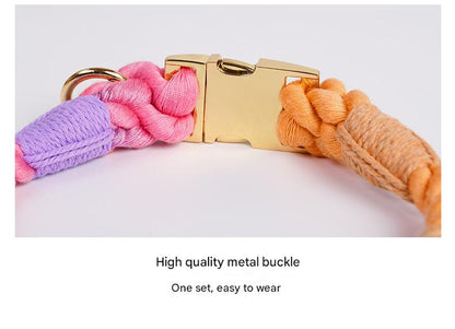 Handmade Gradient Rope Dog Collar & Leash Set - Colorful Braided Cotton (Dark green - Size M)