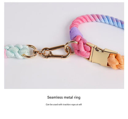 Handmade Gradient Rope Dog Collar & Leash Set - Colorful Braided Cotton (Dark green - Size M)