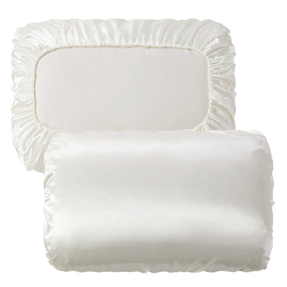 Beige Silky Satin Pillowcase Pair - Smooth for Hair & Skin, Elastic Fitted (46x70+16cm)