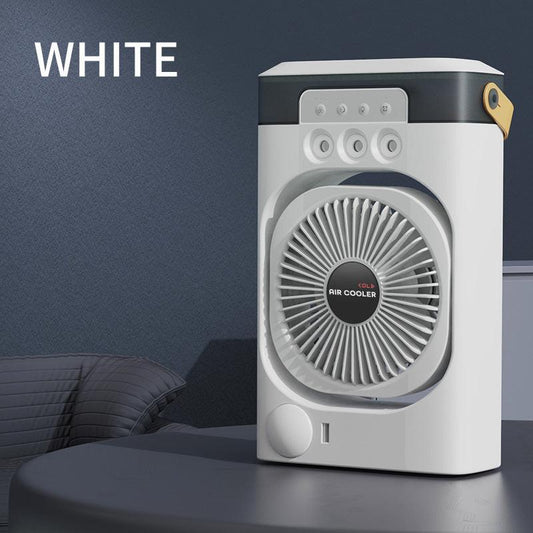 White 3-in-1 Portable Air Cooler Fan - Desktop Humidifier & LED Light, Nano Mist.