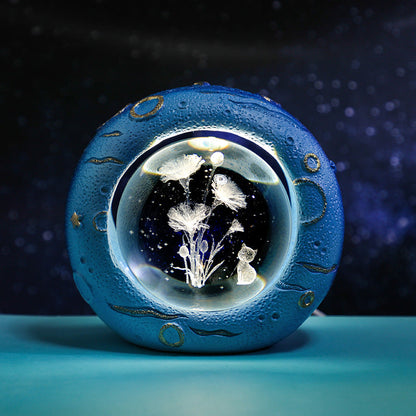 Celestial Ring LED Crystal Ball Lamp - 3D Engraving, Unique Gift (Carnation)