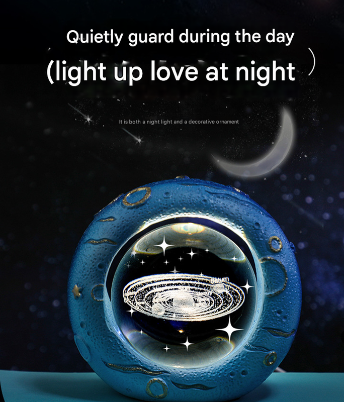 Celestial Ring LED Crystal Ball Lamp - 3D Engraving, Unique Gift (Carnation)