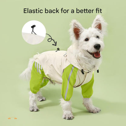 Colorblock (White Purple) Dog Raincoat - Waterproof with Hood and Reflective Strips (Size M)