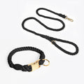 Handmade Rope Dog Collar and Leash Set - Colorful Woven Cotton Cotton (Black - Size S)