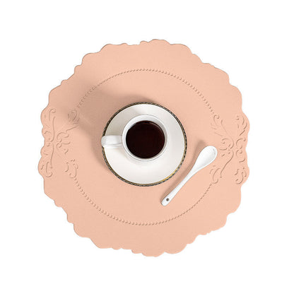 4 pcs Retro Faux Leather Placemat - Waterproof & Oil-Proof Dining Table Mat (Pink)