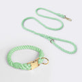 Handmade Rope Dog Collar and Leash Set - Colorful Woven Cotton Cotton (Mint green - Size M)