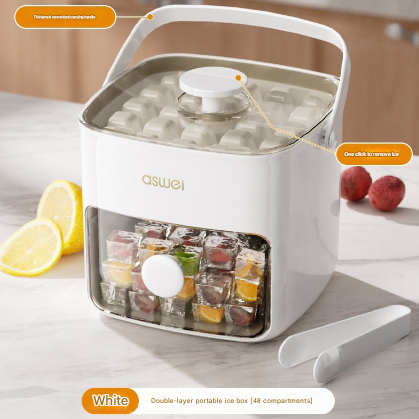 White Innovative Press-Release Ice Cube Maker - Dual Layer Trays & Storage Bin (48 Cubes).