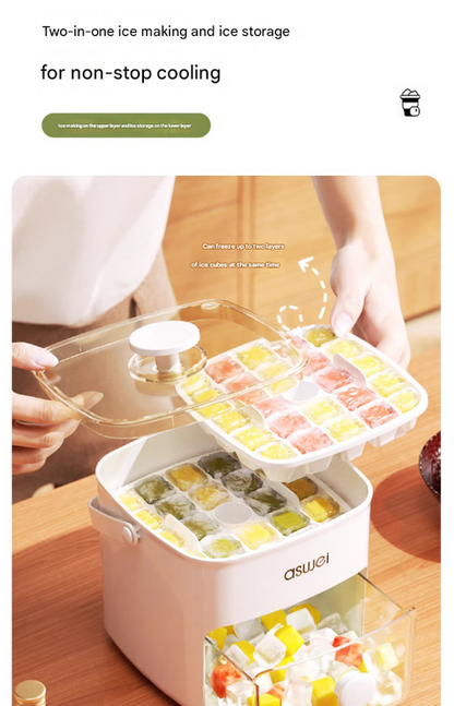 Blue Innovative Press-Release Ice Cube Maker - Dual Layer Trays & Storage Bin (48 Cubes).