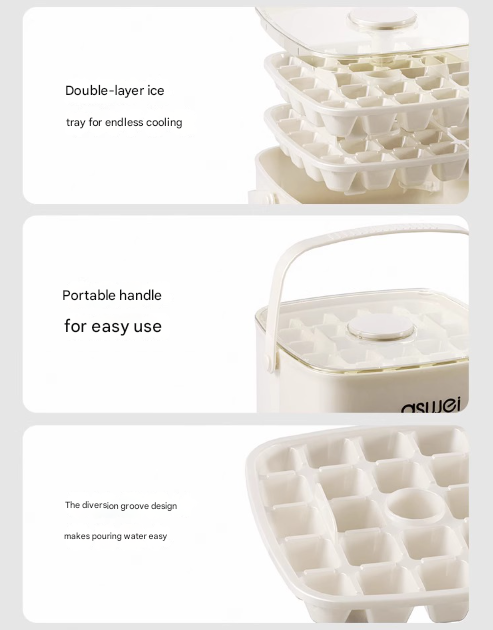 Blue Innovative Press-Release Ice Cube Maker - Dual Layer Trays & Storage Bin (48 Cubes).