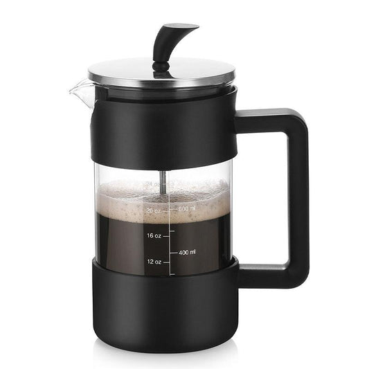Black Classic 1000ml French Press Coffee & Tea Maker - Heat Resistant Borosilicate Glass, Stainless Steel Filter.