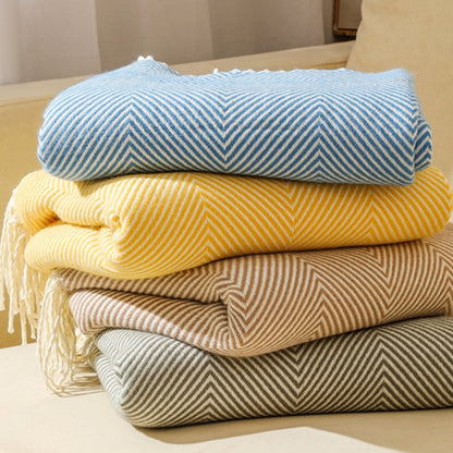 Khaki Elegant Herringbone Tassel Throw Blanket - Large Acrylic Faux Cashmere Soft Cozy Blanket for Sofa, Bed & Decor (130x240cm)