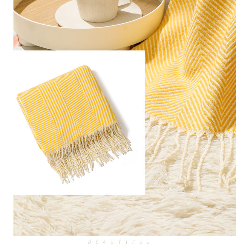 Green Elegant Herringbone Tassel Throw Blanket - Large Acrylic Faux Cashmere Soft Cozy Blanket for Sofa, Bed & Decor (130x240cm)