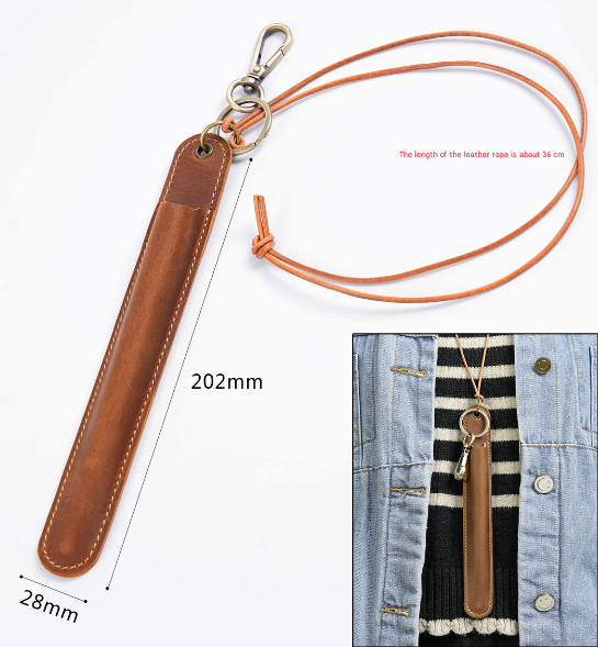 Red Vintage Top-Grain Leather Pen Sleeve Holder with Neck Strap - Protective Single Pen Case.