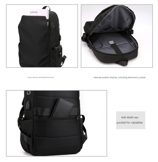 Blue Modern Anti-Theft Laptop Backpack with USB Charging Port - Water-Repellent Travel & Business Bag for 15.6 Inch Laptops