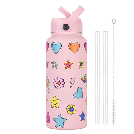 Style 11G Colorful Plaid Vibrant Fun Print 1L Stainless Steel Insulated Water Bottle - 32oz Large Capacity with Straw Lid & Carry Handle - BPA-Free.