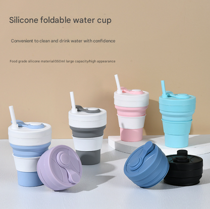 2 Pcs Purple 350ml Collapsible Silicone Travel Cup - Portable, Leak-Proof & Food-Grade Drinking Mug with Lid, Insulating Sleeve & Straw.