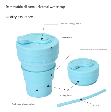 2 Pcs Purple 350ml Collapsible Silicone Travel Cup - Portable, Leak-Proof & Food-Grade Drinking Mug with Lid, Insulating Sleeve & Straw.