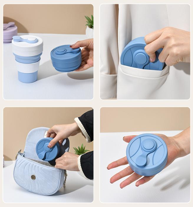 2 Pcs Purple 350ml Collapsible Silicone Travel Cup - Portable, Leak-Proof & Food-Grade Drinking Mug with Lid, Insulating Sleeve & Straw.