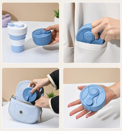 2 Pcs Purple 350ml Collapsible Silicone Travel Cup - Portable, Leak-Proof & Food-Grade Drinking Mug with Lid, Insulating Sleeve & Straw.
