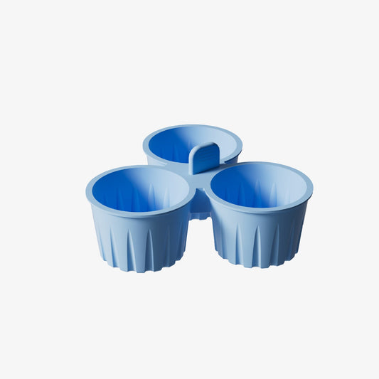 2 Pcs Blue 3-Compartment Silicone Bowl - BPA-Free, Microwave & Air Fryer Safe for Eggs, Baking & Food Storage