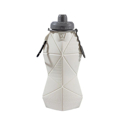 White and Grey Cup Lid Ultimate Foldable Silicone Water Bottle - Lightweight Leakproof Travel & Sports Hydration - 700ml.