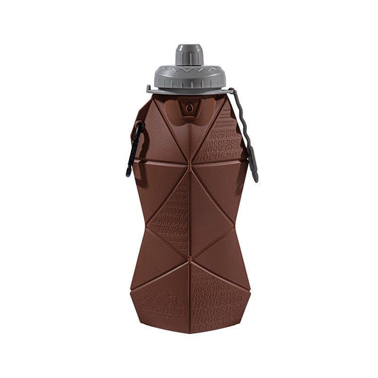 Brown and Grey Cup Lid Ultimate Foldable Silicone Water Bottle - Lightweight Leakproof Travel & Sports Hydration - 700ml.