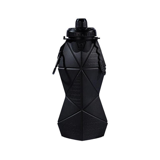Black and Black Cup Lid Ultimate Foldable Silicone Water Bottle - Lightweight Leakproof Travel & Sports Hydration - 700ml.