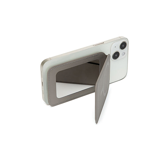 Grey Chic MagSafe Wallet with Mirror & Stand - PU Leather Card Holder for iPhone 12-16 Series